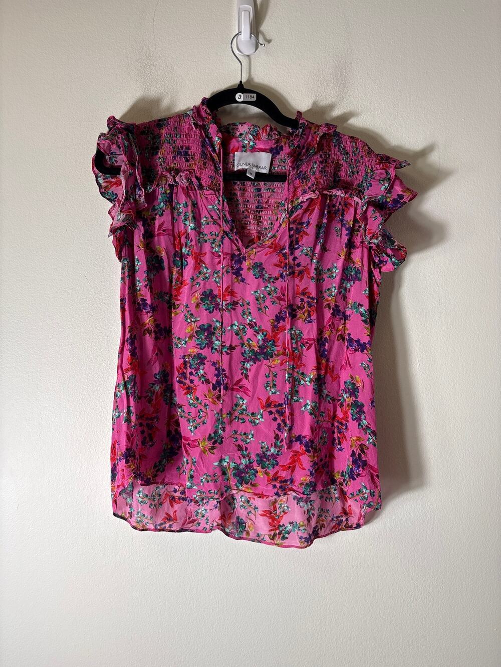 Gilner Farrar Dark Pink Floral Flutter Sleeve Top Sz M
